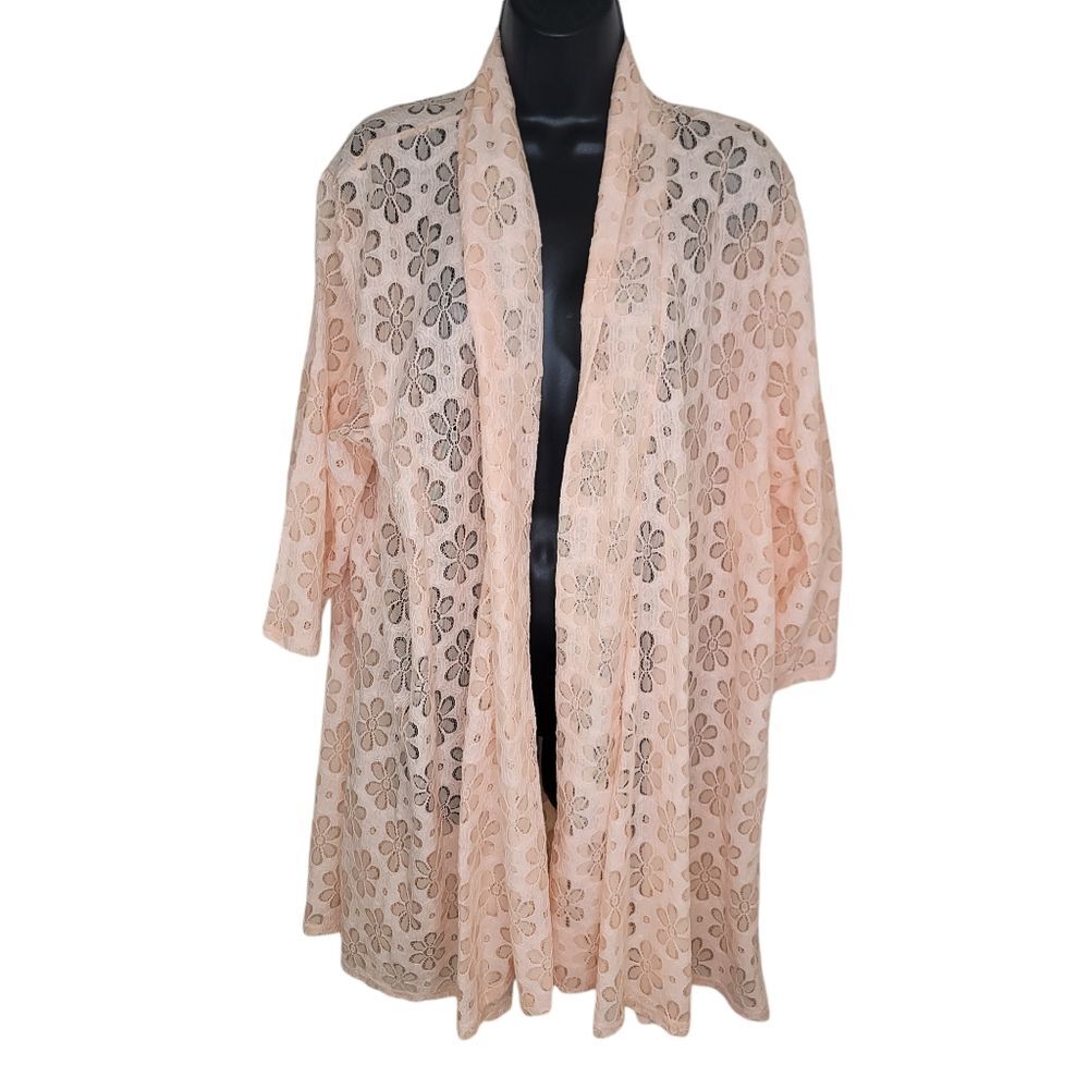 Shannon Ford New York peach floral lace cardigan jacket topper 3x